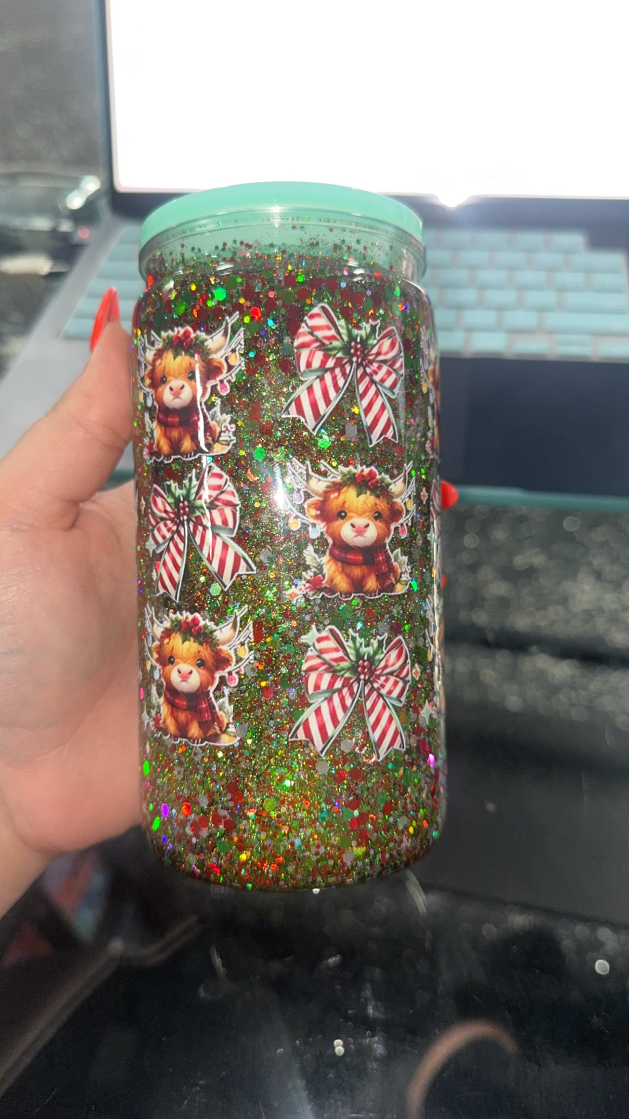 Christmas Cow 16 Oz Snow Globe Cup