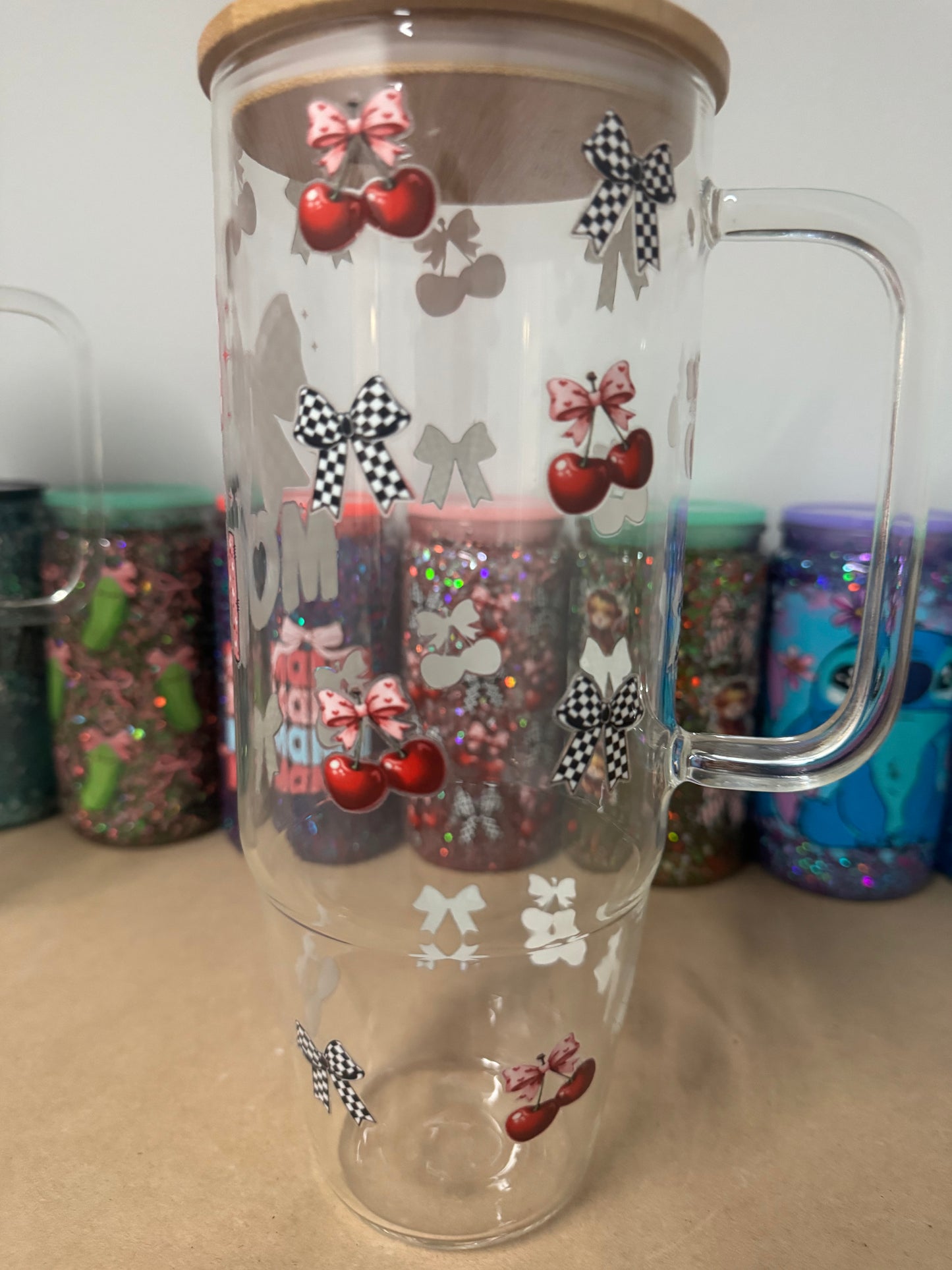 Checkered and Cherry Mom 40 Oz Glass Cup