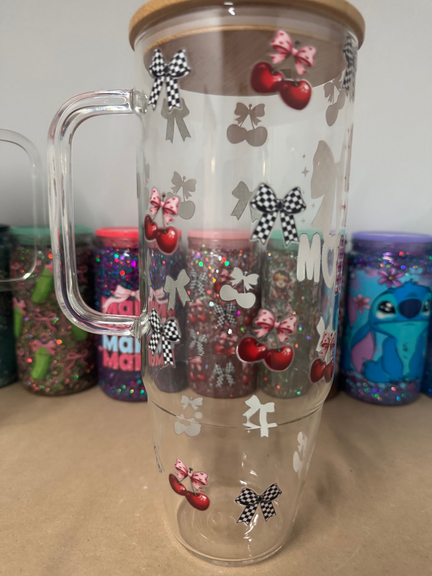 Checkered and Cherry Mom 40 Oz Glass Cup