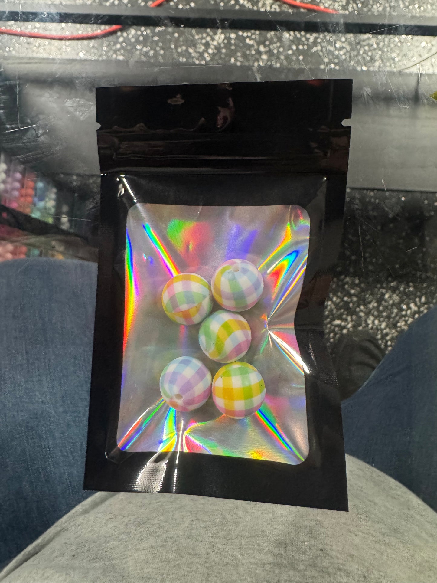 5 Pack Of Colorful Checkered 15mm Beads