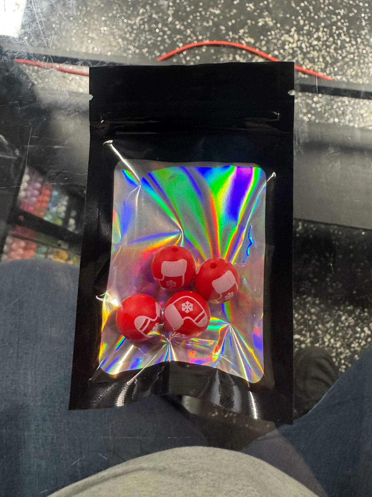 4 Pack Of Stocking Printed 15mm Beads