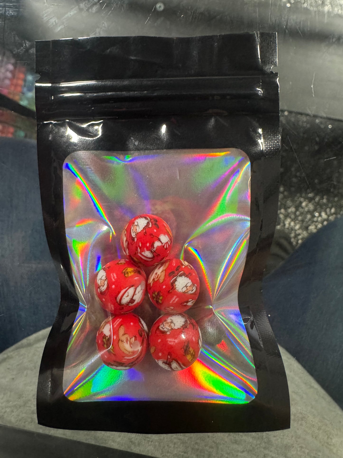 5 Pack of Red Christmas Printed 15mm Beads