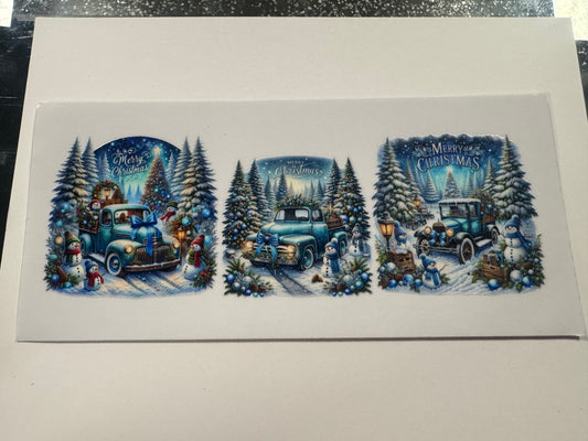 Blue Truck Christmas UV DTF Cup Wrap