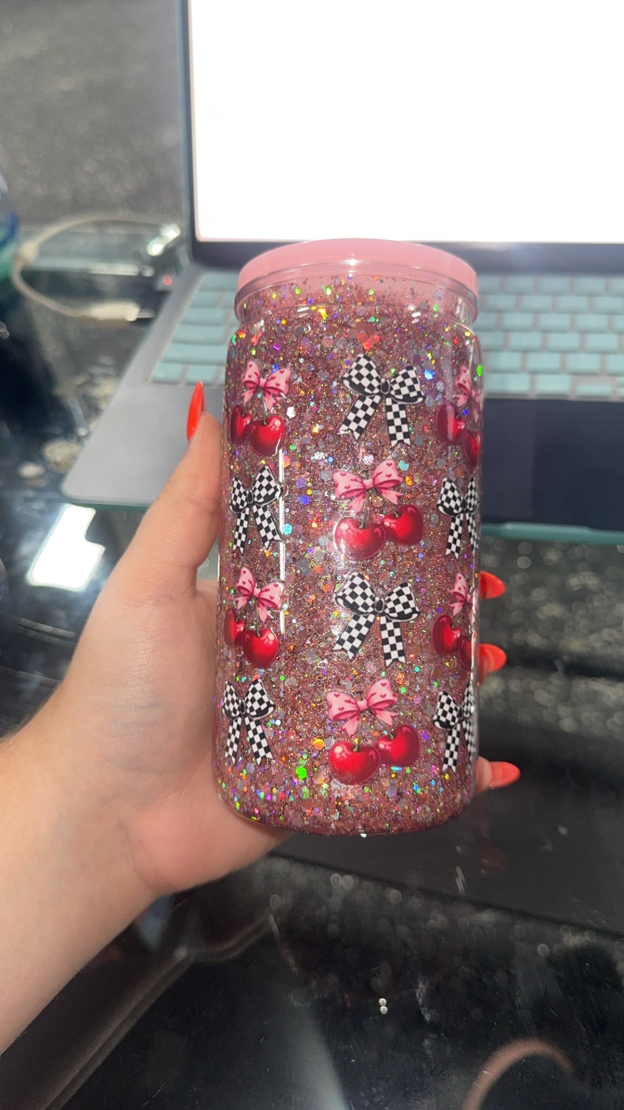 Checkered and Cherry 16oz Snow Globe Cup