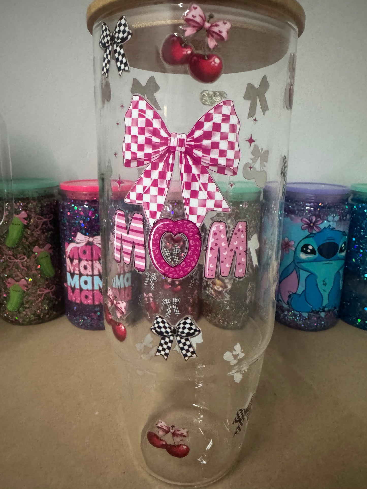 Checkered and Cherry Mom 40 Oz Glass Cup