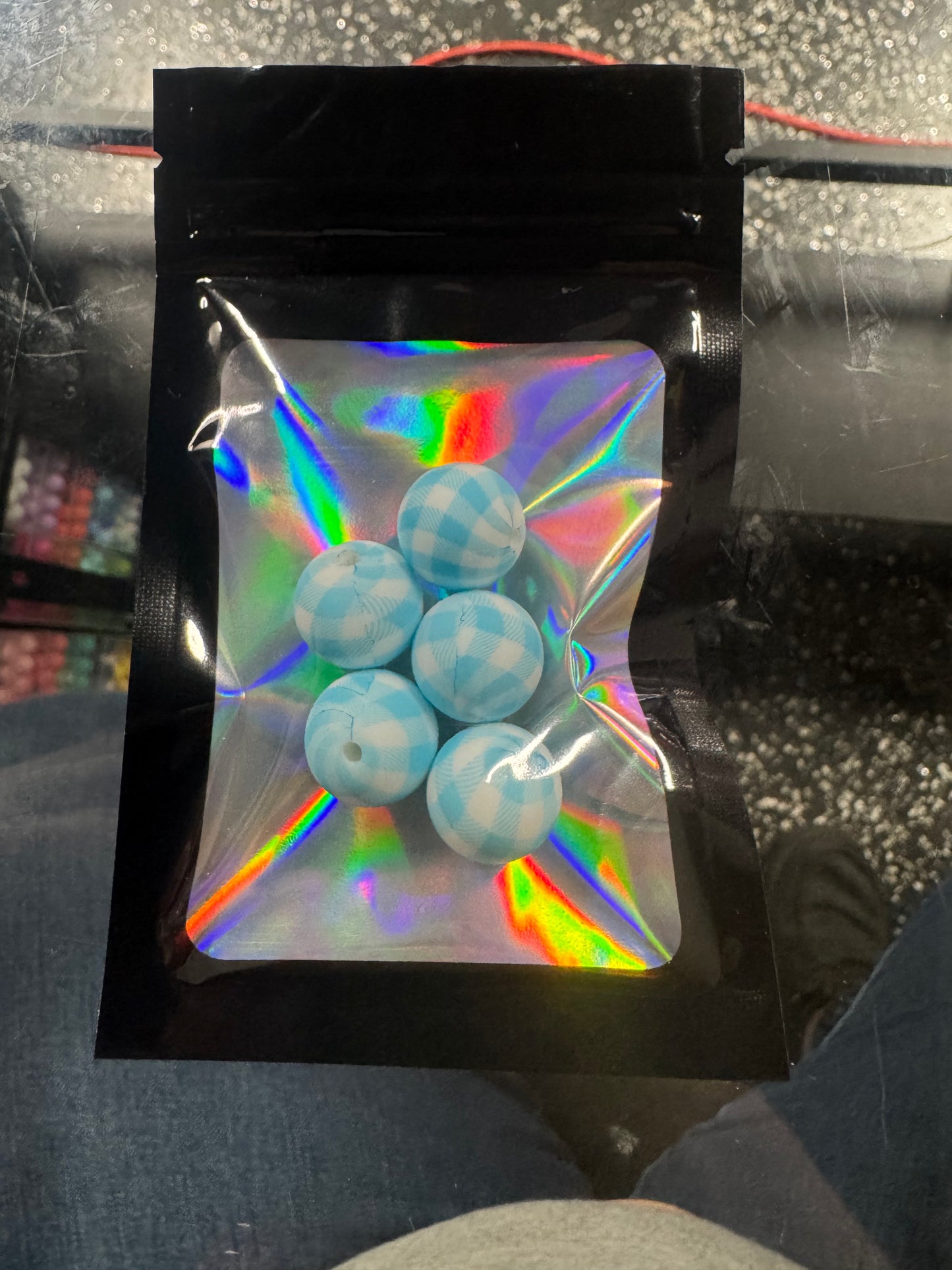 5 Pack Of Blue Checkered 15mm Beads