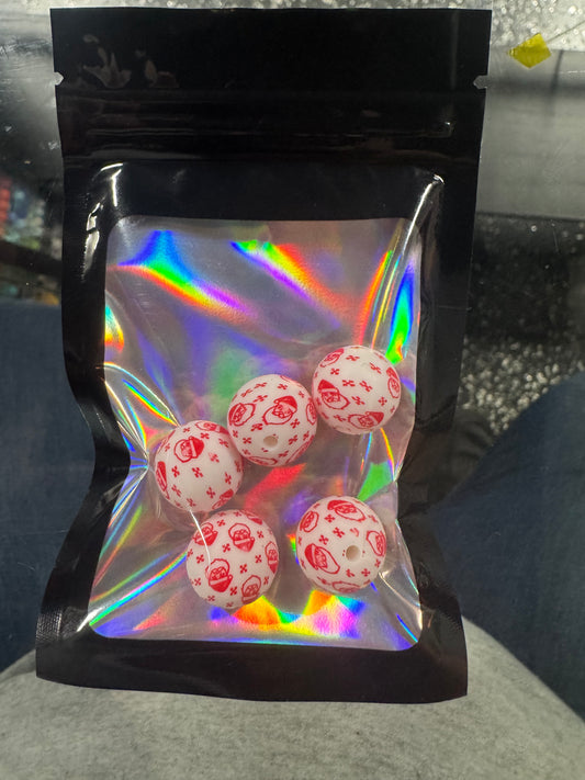 5 Pack Of Santa Printed 15mm Beads