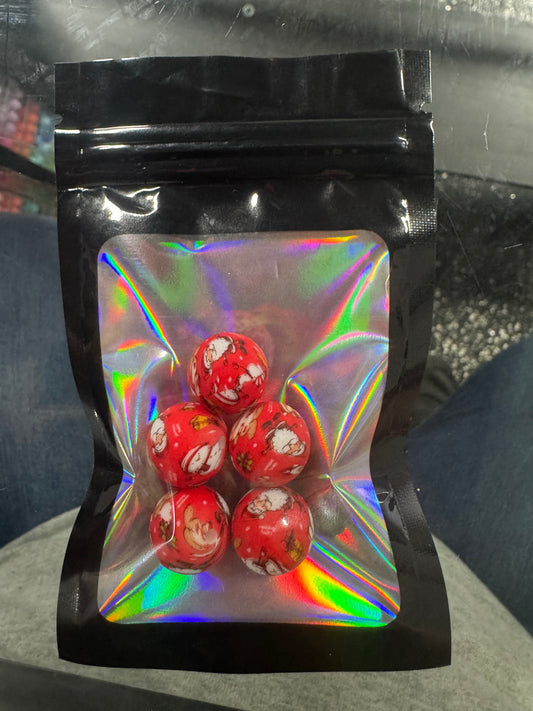 5 Pack of Red Christmas Printed 15mm Beads